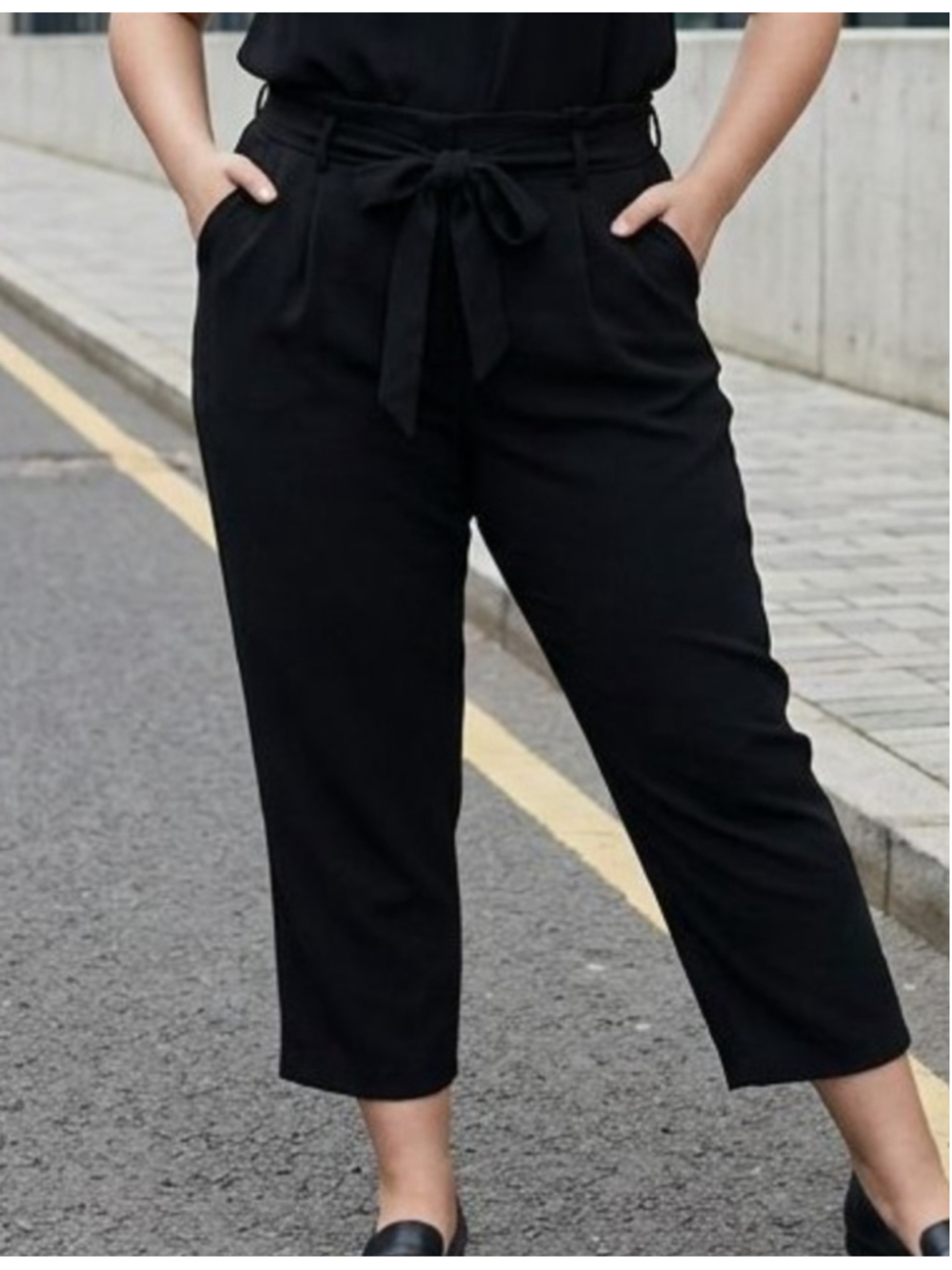LEITH Belted Black Paperbag Pants Plus Size 3X OfficeSiren Whimsygoth Oversized